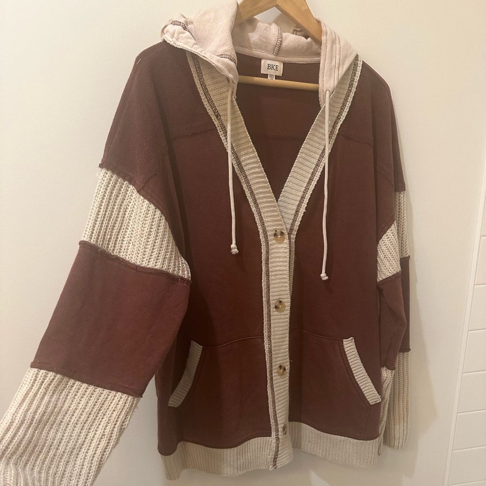 Hooded button front sweater/sweatshirt